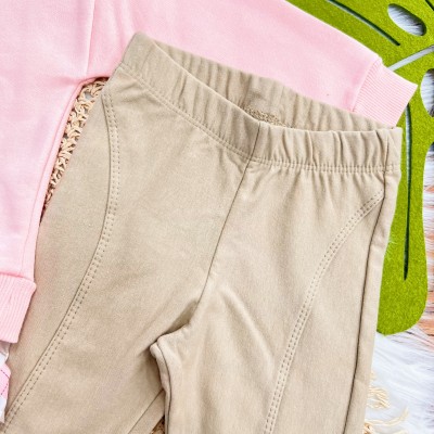 Conj. Casaco I Love Who com Losango e Calça Legging Montaria - Rosa e Areia